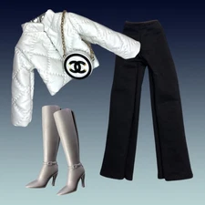 Eledoll Clothes Fashion Pack for 12 inch Doll Puffer Coat Jacket & Purse Bag Set