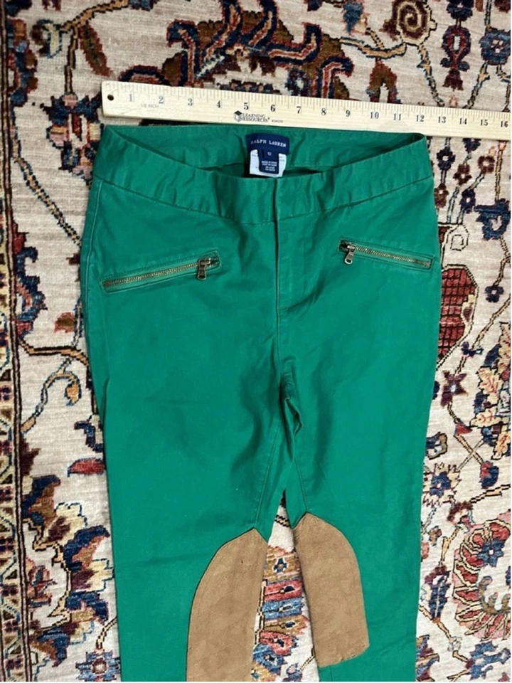 Pantalones de mezclilla de gamuza estilo ecuestre verde Ralph Lauren Kelly para niños pequeños talla 12 Foto 3 de 4