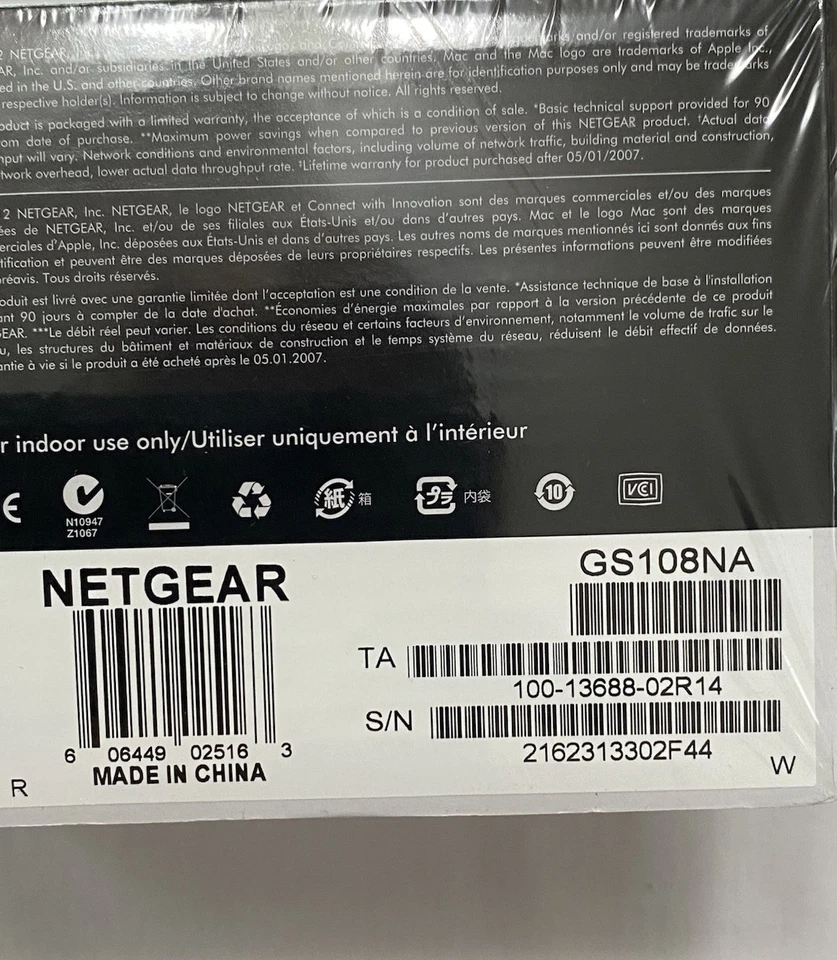 Netgear Prosafe 8 Port Gigabit Switch GS108 10/100/1000 Mbps New in Box - Image 4 of 4