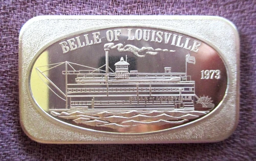 Belle of Louisville- Steamboat  1 Troy Oz. .999 Fine Silver Bar 1973 U.S.S.C.