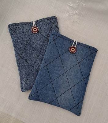 DENIM Kindle eBook Cover Tasche - Baumwolle gefüttert gesteppt Hülle Case Upcycled Jeans