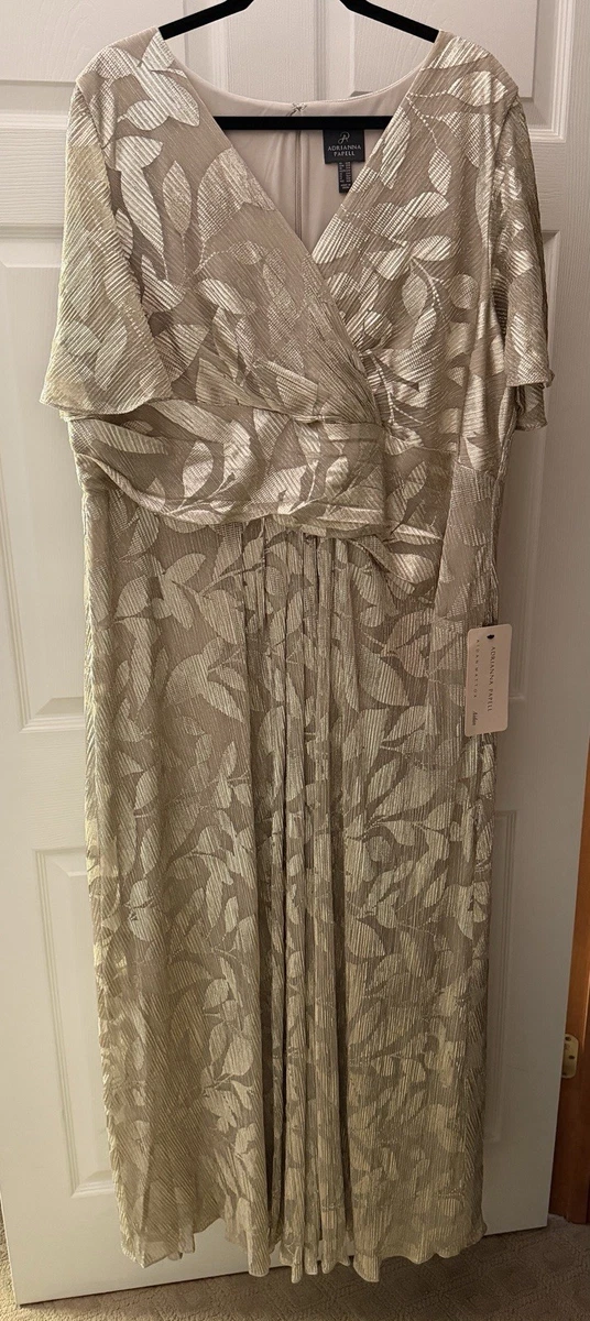 Vestido drapeado para mujer Adrianna Papell hoja de aluminio manga aleada 22/24 Plus