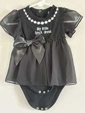 Stephan Baby Little Black Dress Size 3-6 months Snap Crotch Bow Embroidered