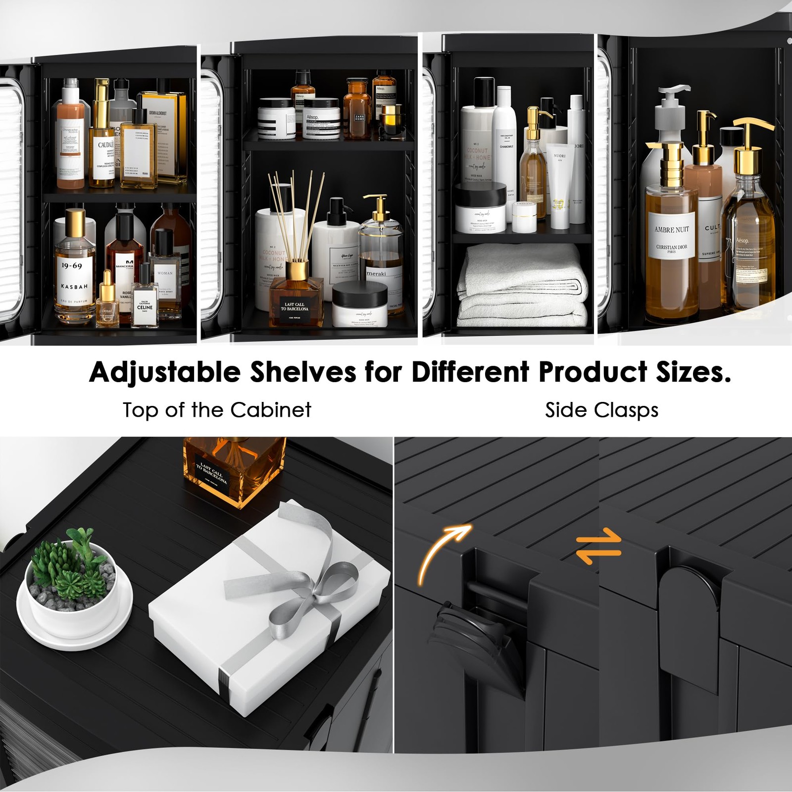 4-Tier Tall Narrow Storage Cabinet with Movable Wheels, Adjustable Shelves, A...