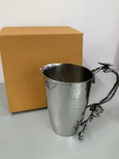 MICHAEL ARAM HAMMERED Black Flower Orchid WATER PITCHER 8.50"