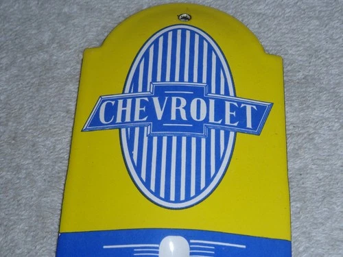 VINTAGE CHEVROLET BOWTIE 11 3/4" PORCELAIN METAL GASOLINE & OIL THERMOMETER SIGN