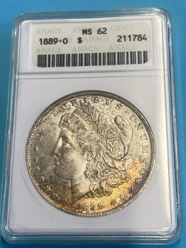 1889 O Morgan Silver Dollar - ANACS Certified MS62 Monster Toner In Old Holder