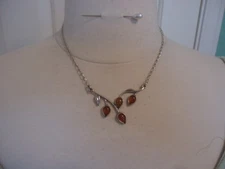 Amber Bib Style Necklace, Sterling Silver, 16" Long