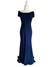 BHLDN Delice Off-The-Shoulder Navy Crepe Gown Women’s Size 8