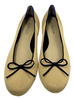 ROTHY S  The Ballet Flat Size 11.5 Beige Black Bow NEW $145 Round Toe