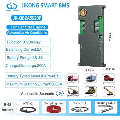 JK BMS 4S-8S 12V 24V Li-ion LiFePo4 Car Truck Start BMS with 2A Active Balance