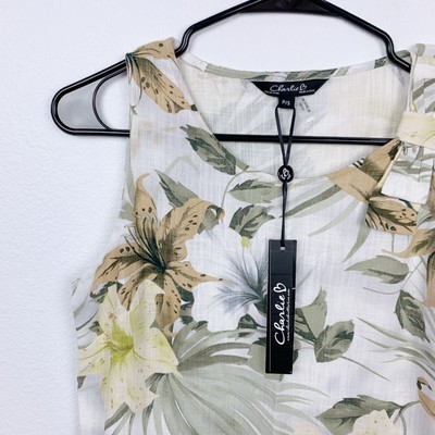 NWT Charlie B Linen Blend Tropical Island Summer Shift Dress Petite Small  FLAW | eBay