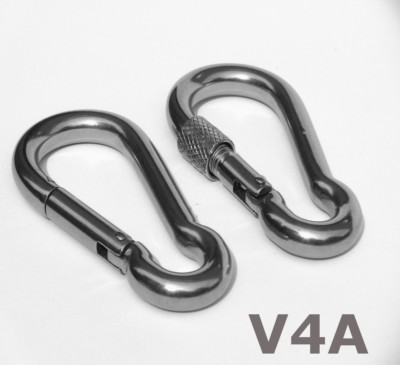 Karabinerhaken V4A Edelstahl Nirosta mit Schraubverschluss 5 x 50 - 11 x 120 a