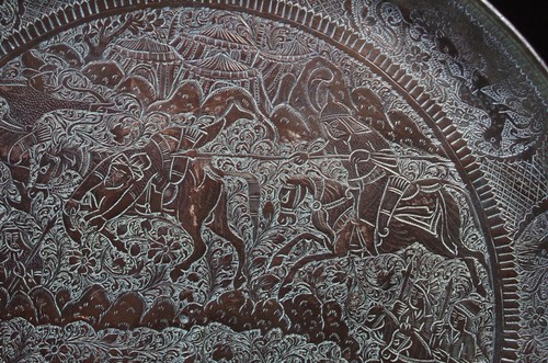 Museum Quality Copper Plate Middle Eastern Tinned 19thC Military Theme Signed - Picture 11 of 22