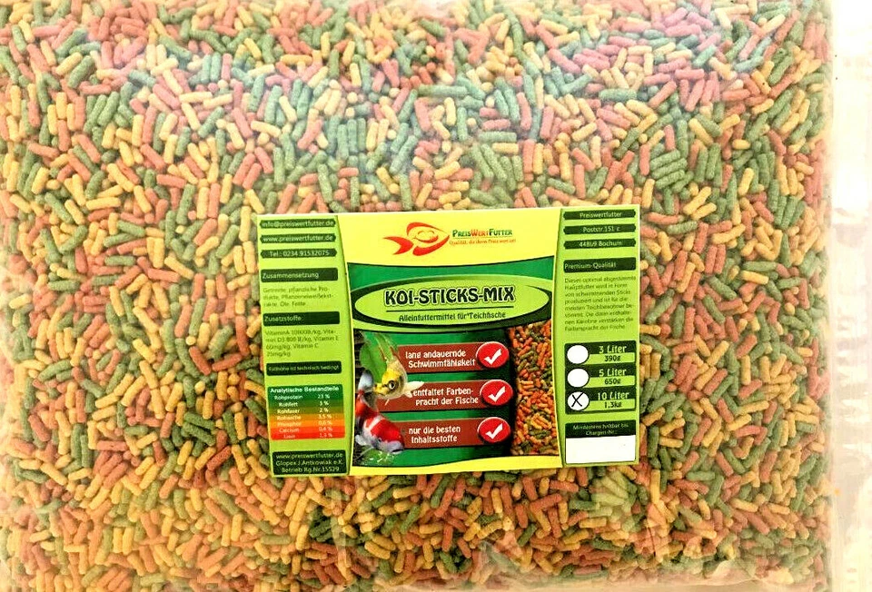 Teichsticks-Mix 1,3kg Sticks im 10 Liter BEUTEL Koifutter Koi Teichfutter Teich
