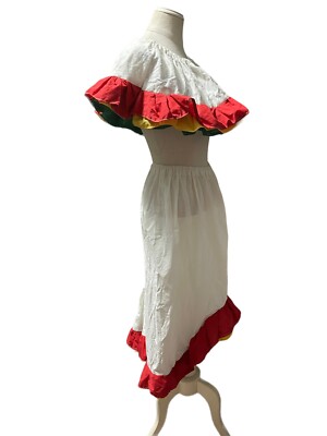 mexican fiesta dress Skirt and Topper White Red Green high low Home Made M  | eBay
