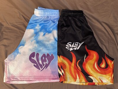 Soleboy Basketball Mesh Shorts Slay Logo Cotton Candy Skies/Fire Flames  Size XXL