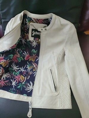 Schott NYC  SzSmall  supple off-white  Fitted Leather Racer Jacket 8655B NewWTag