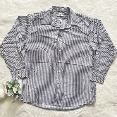 Van Heusen Striped Long Sleeve Button Down Shirt Size Large 16- 16.5 Neck White