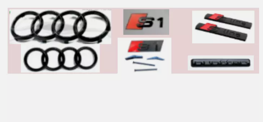 Black Audi 273mm Front &192 Rear Rings &S1 Emblem & S1 grille,2x S-Line,Quattro