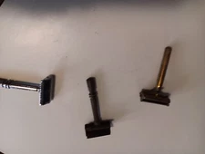 Lot of 3 Vintage Safety Razors Silver Gold Tone 