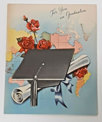FOR YOU ON GRADUATION Card Vtg 50s CONGRATULATIONS BEST WISHES Success  World Map