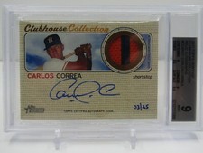 CARLOS CORREA 2017 TOPPS HERITAGE CLUBHOUSE COLLECTION RELIC AUTO #3/25 BGS 9/10