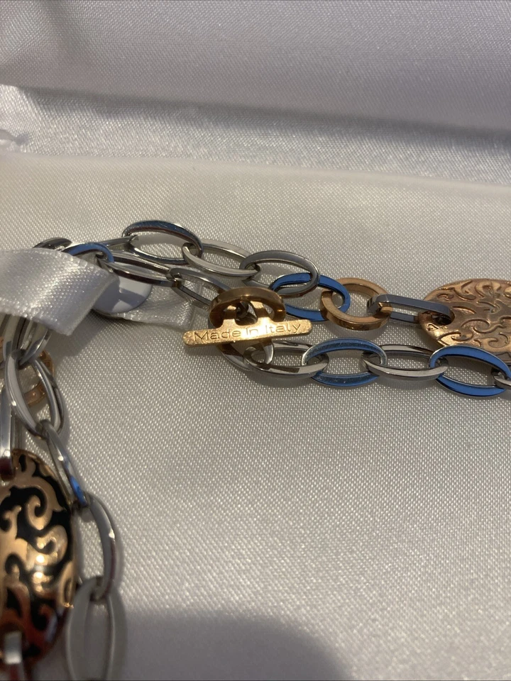 Collar de eslabones de acero inoxidable esmalte negro rodio y oro rosa hecho en Italia Rebecca Foto 3 de 4