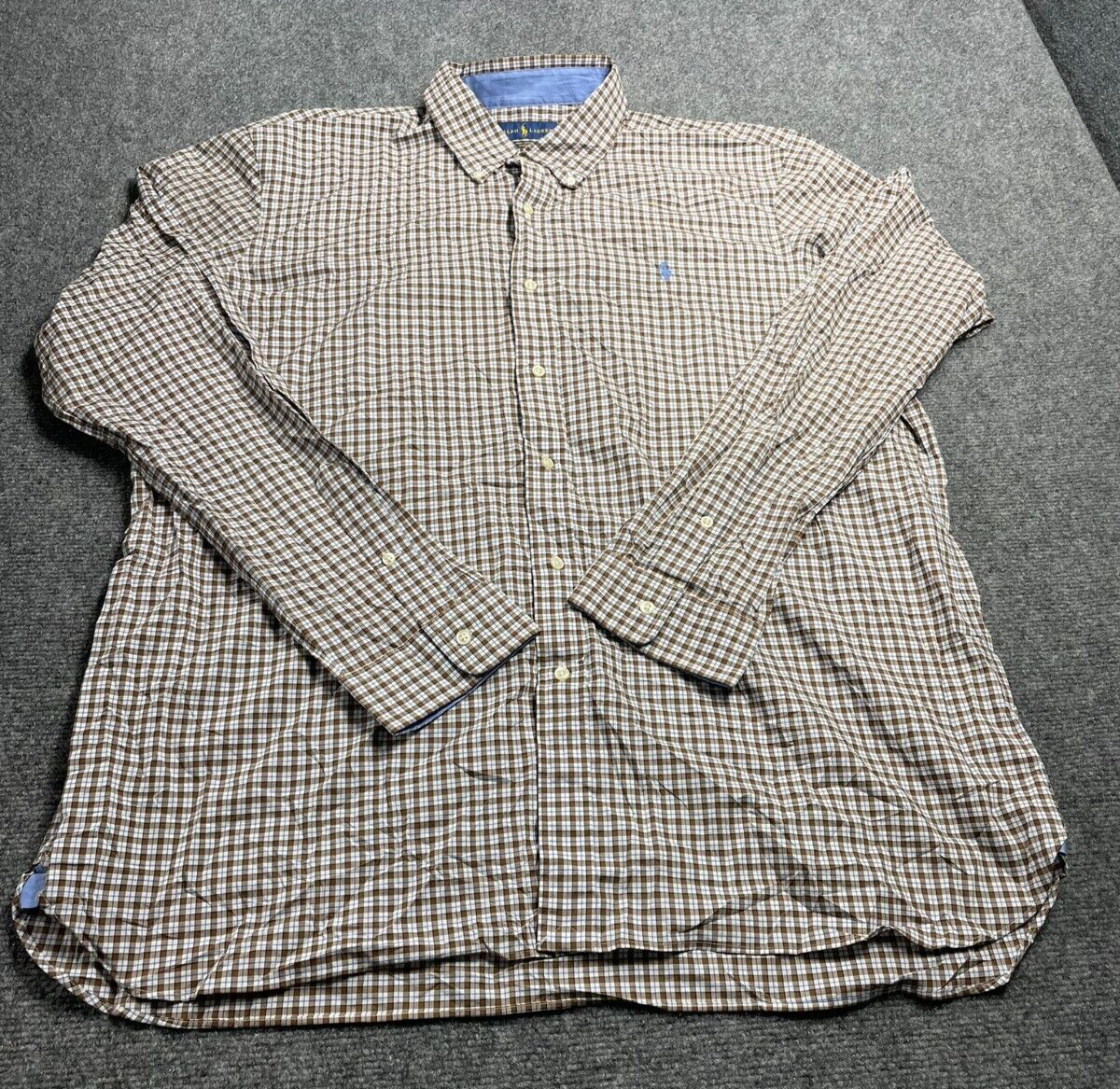 Ralph Lauren Men's 100% Cotton Stretch Brown Plaid Button Down Shirt Size 2XL