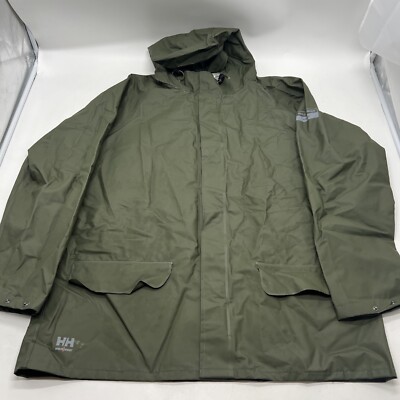 HELLY HANSEN WORK WEAR MEN 2XL GREEN POLYVINYL CHLORIDE PVC HOODED JACKET