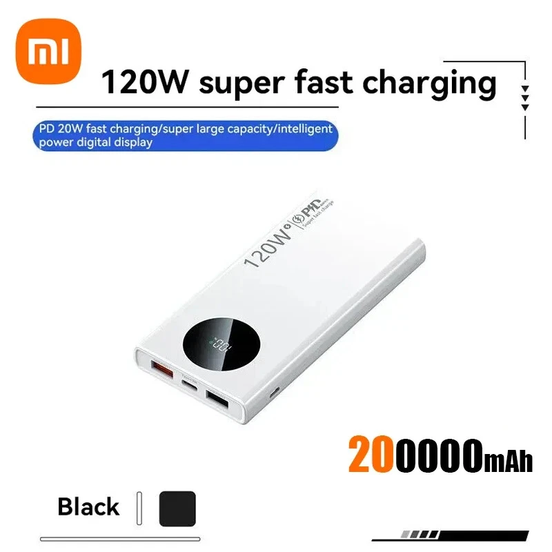 200000mAh 120W Fast Charging Power Bank Portable Phone Battery Backup