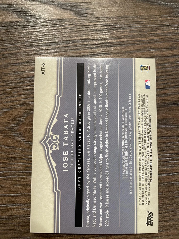 2011 Topps Marquee #AIT-6 Jose Tabata Acclaimed Triple Relic Autographs #/470 - Image 2 of 2