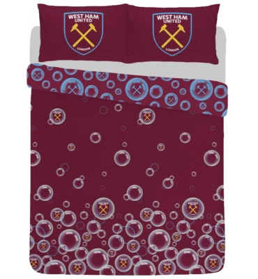 WESTHAM UNITED FC West Ham United Double Duvet Cover Set Sky Reversible Bedding Official Licensed
