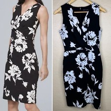 Black and White Floral Faux Wrap Dress Women's Size 4