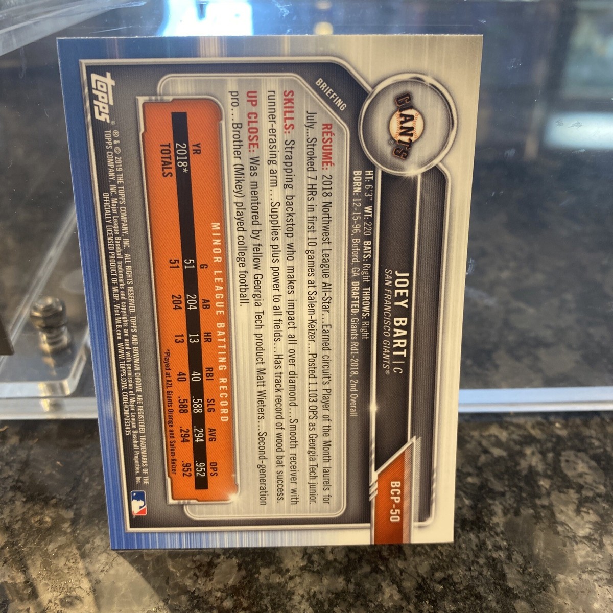 Joey Bart 2019 Bowman Chrome 1st Mega Mojo Image Variation