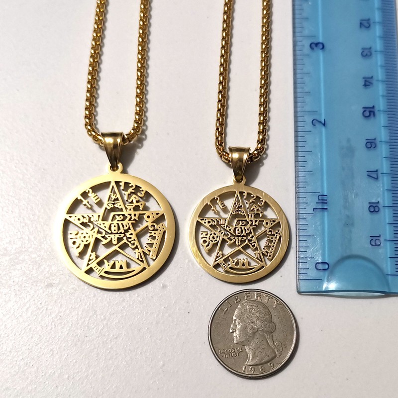 Pentagram Stars Scripture Amulet S.steel Gold-plated Charm Pendant Necklace - Product main view