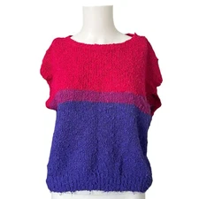 Vintage Gitano Nubby Knit Sweater Cap Sleeve Bi Pride Colorful Size Large L