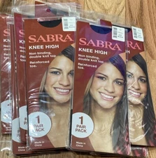 11 Pair Off Black Double Knit Top Non Binding SABRA Knee Highs Reinforced Toe