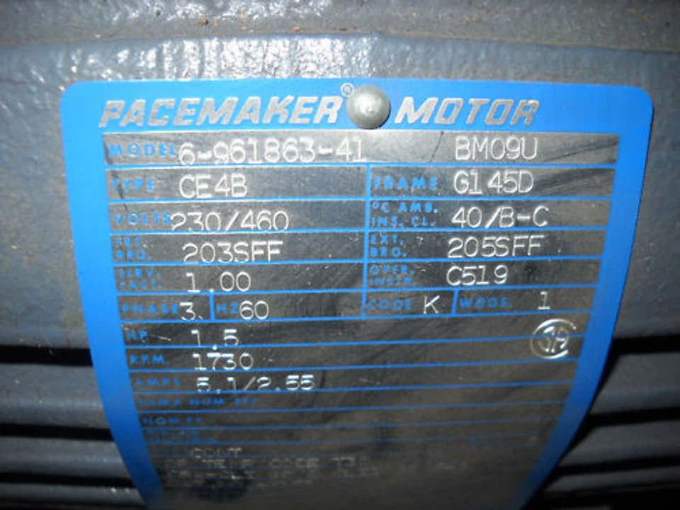 MAGNETEK EXPLOSION PROOF MOTOR 1.5-HP 1.5HP 6-961863-41 BM09U TYPE CE4B   - Image 3 of 4