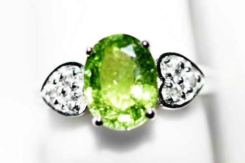 Tourmaline 9ct White Gold Ring 9x7mm Vivid Green Tourmaline & W Topaz Size N - Picture 9 of 11