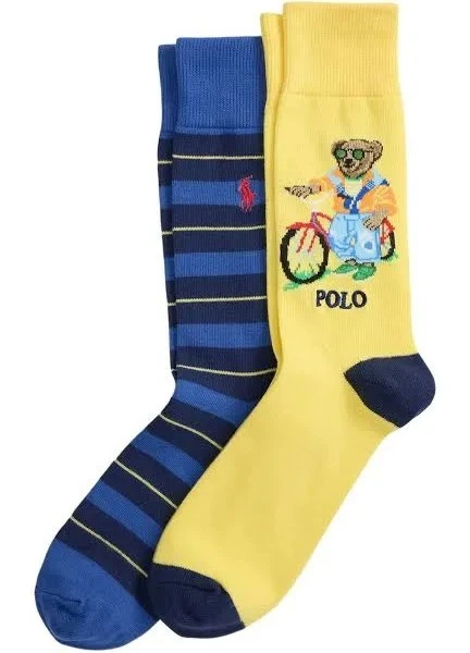 Polo Ralph Lauren Men's Harbour Island Polo Bear Socks Size 10-13 2-Pack NWT