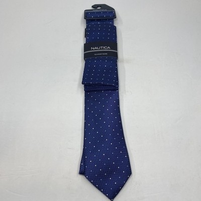 Nautica Tie And Pocket Square Blue Polka Dot Polyester NEW $65