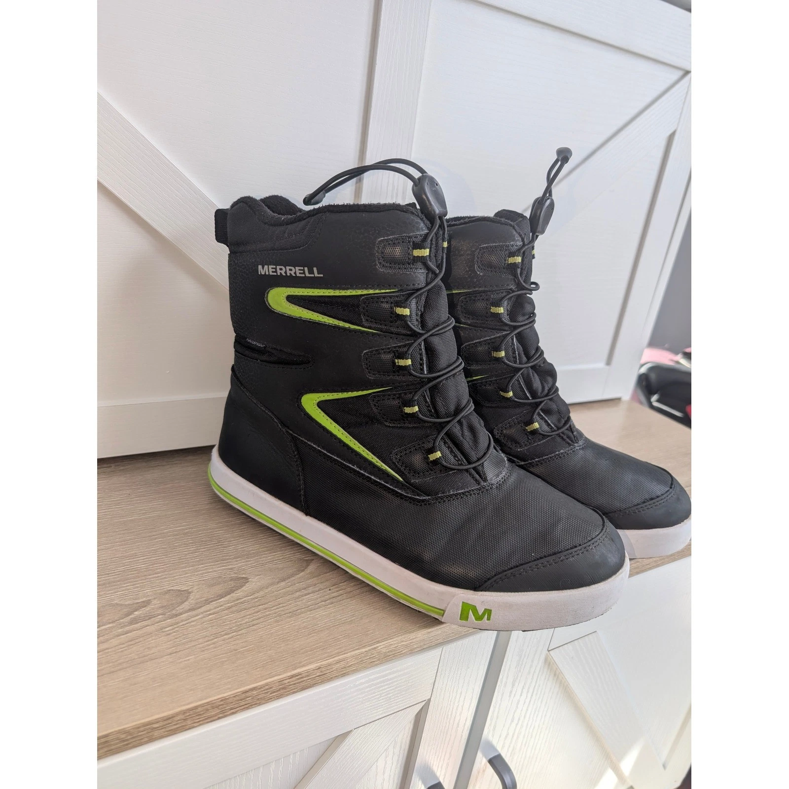 Merrell Men Snow Boots Hiking Boots Black Lime Green Insulated - US 7M