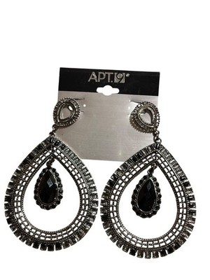 Apt.9 Black & Silver Teardrop Statement Earrings w Black  Gemstone Pierced Ears