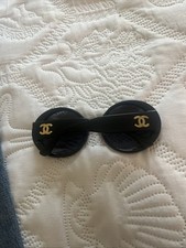 Auth Chanel Round , made in Italy 001410 Black Sunglasses