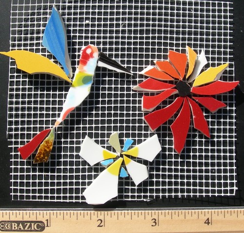 Hummingbirds & Daisy Mosaic Tile Variations On Mesh For DIY Mosaic Art & Craft