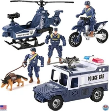 Liberty Imports 8-Piece Police Rescue Toy Set - Helicopter, SWAT Truck, Figures