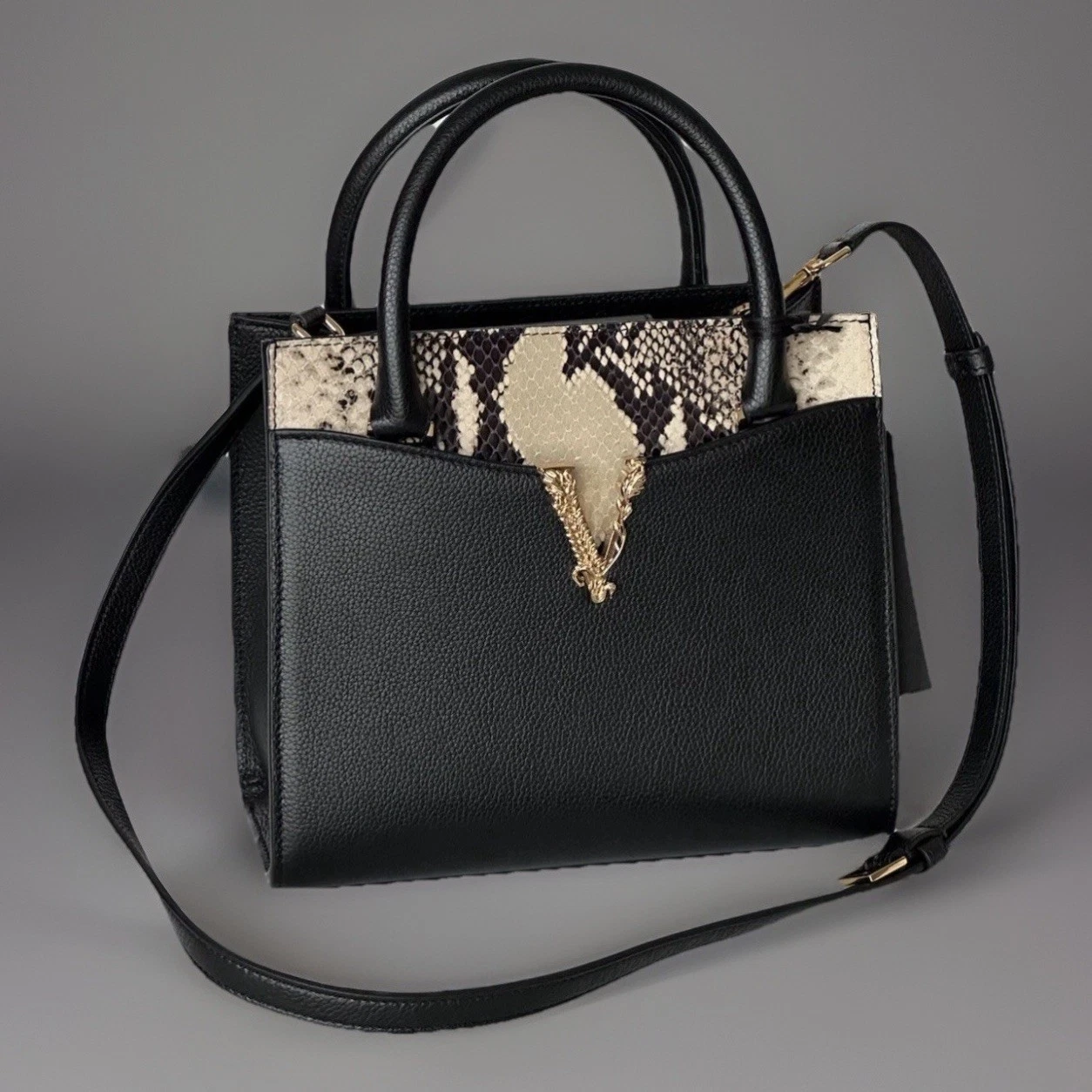 Versace Virtus Calf Leather Small Black Top Handle Bag 1005960 IT NWT $1825