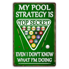 Billiards Signage, 12x8 inches Metal Tin Billiard Room Decor