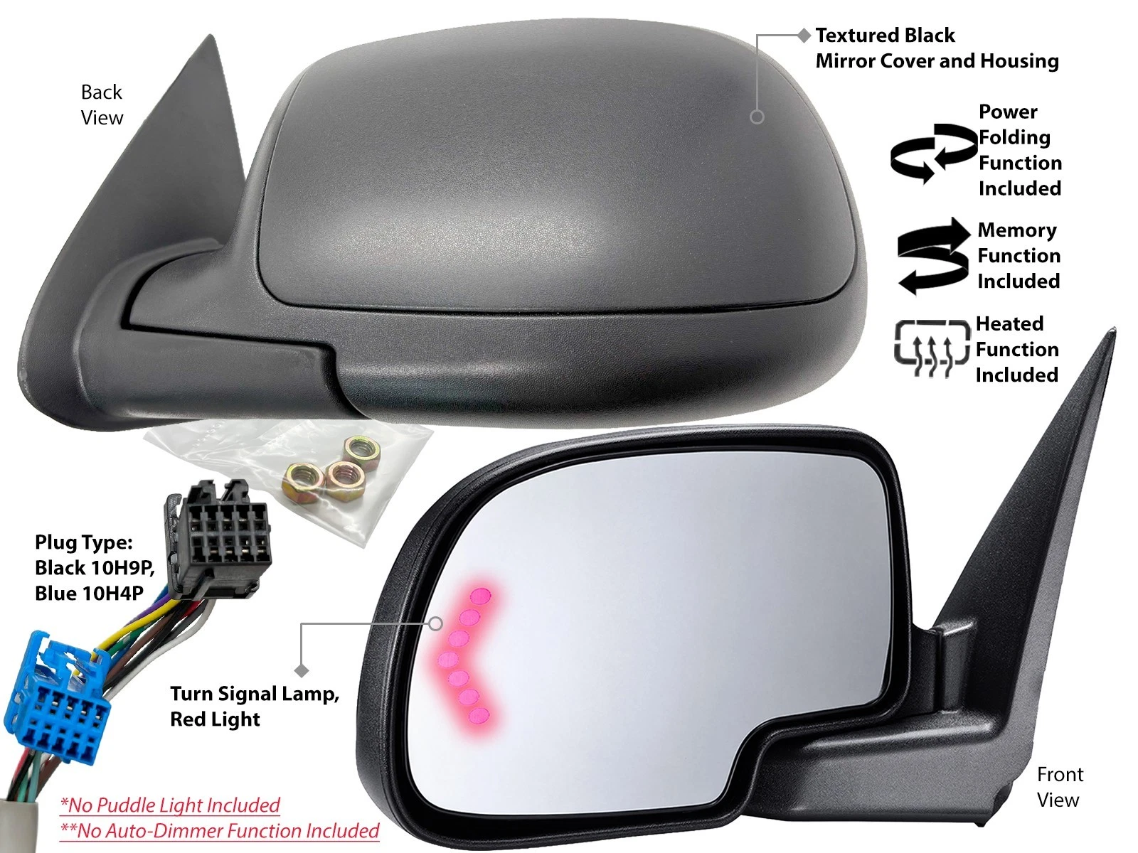 Power Folding Mirror for GM Pickup SUV 2003-2006 Textured Black Driver Left Side